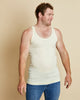 Man wearing soft Australia Merino wool sleeveless singlet in natural. Designed to wear next to the skin as a base layer/thermal style, under other layers. Made in Australia at Woolerina's workrooms at Forbes in central west NSW.