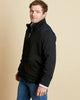 Man wearing a soft Australian Merino wool jacket in black. Designed to be worn over other layers. Made in Australia at Woolerina's workroom at Forbes in central west NSW.